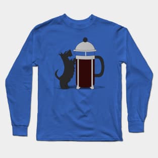 Scottish terrier leaning against a French press Long Sleeve T-Shirt